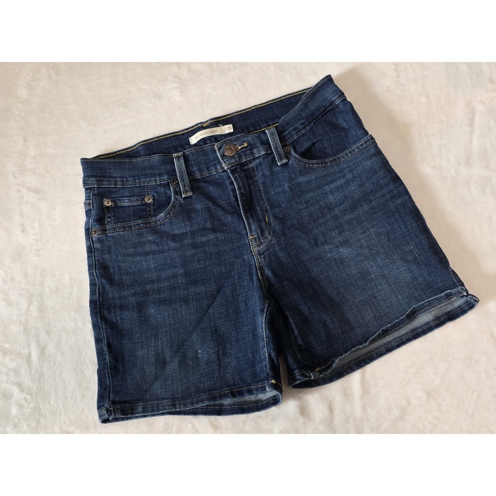 Levi's Womens Size 28 Mid Length Dark Wash Denim Shorts Western Festival